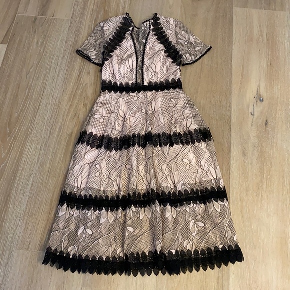 Nicolas blush pink and black lace midi dress - Picture 1 of 5